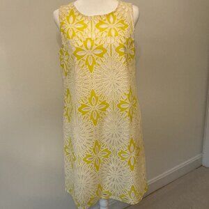 Anthropologie's Weston Yellow and White Overlay Design Sheath Dress - Size Small